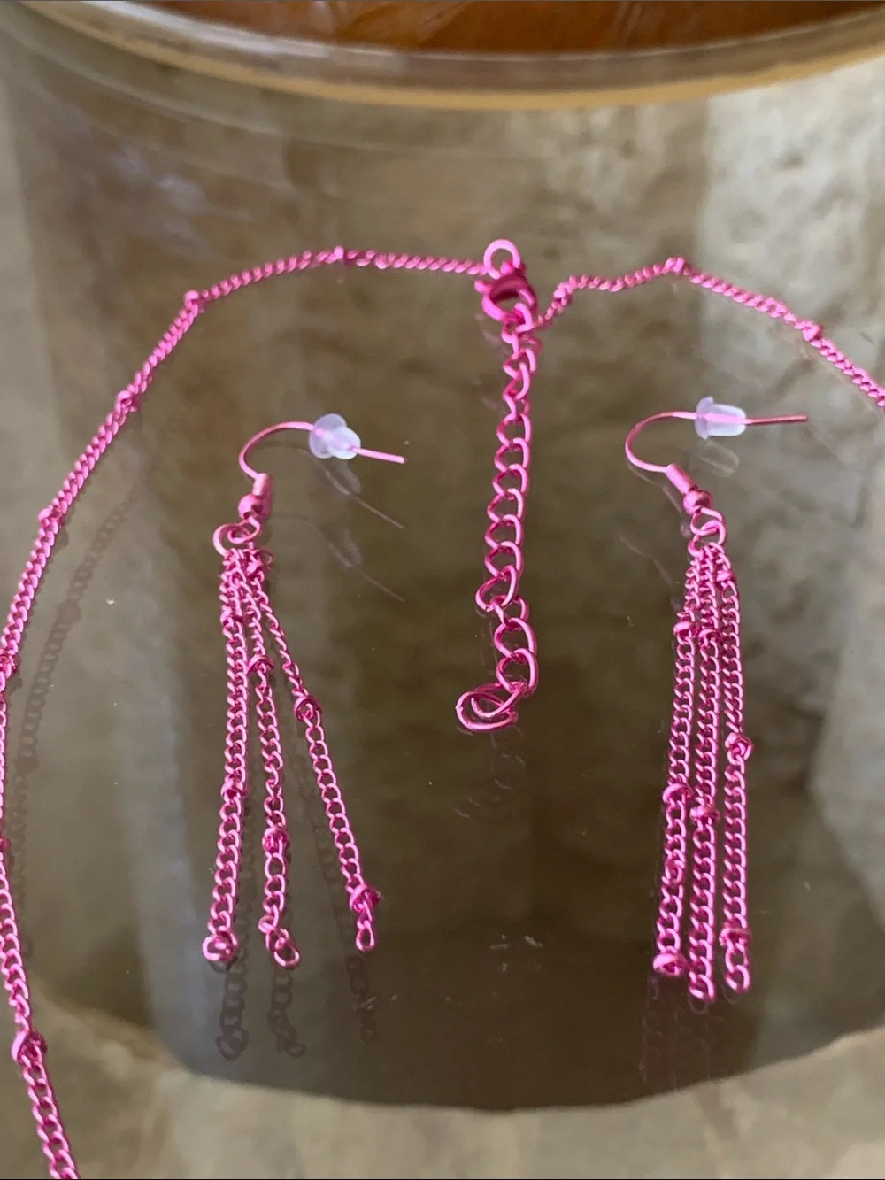 Crystal Pave Round Pendant Necklace and Tassel Earrings set